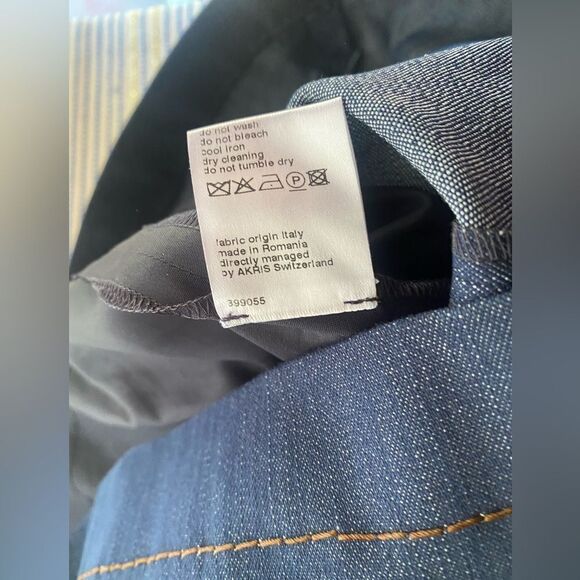 Akris Punto Pencil Skirt Size 6 Denim Dark Blue Lined Pocket - Picture 14 of 16